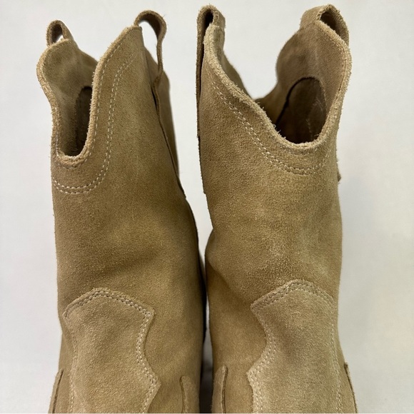 Zara Split Suede Embroidered Heel Cowboy Boot Tan 10 - Picture 4 of 16